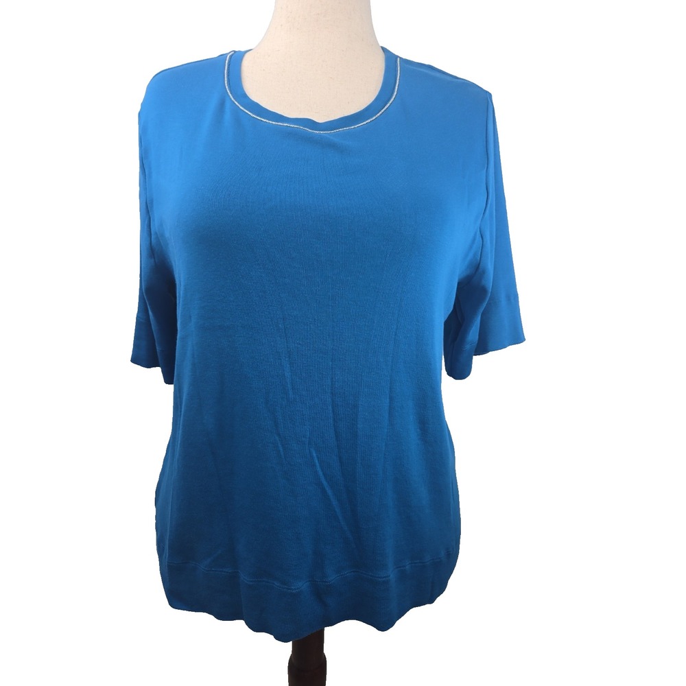Chico's Size 3 XL Blue Ribbed Half Sleeve Pima Cotton T-shirt